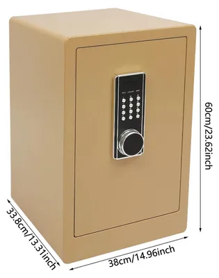 Produktbild von Tresor - 3-stöckiger Heimtresor - Feuerhemmender Stahl, Doppelcode- und Schlüsselschloss, 82 mm Tür, freistehend oder wandmontierbar - Gold