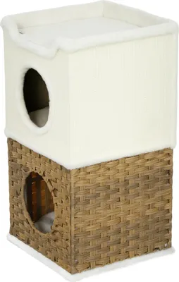 Produktbild von Kratztonne 75,5 cm Hoch dreistöckige mit Plüschrand, Kissen, Katzenhöhle, für mittelgroße Katzen, Cremeweiß