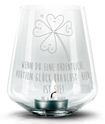 Produktbild von Mr. & Mrs. Panda Kerzenhalter Blume Kleeblatt - Transparent - Geschenk, Neuanfang, windlichtglas, Laterne, Teelichthalter, Glas Windlicht, Garten, Motivation, Neuer Job