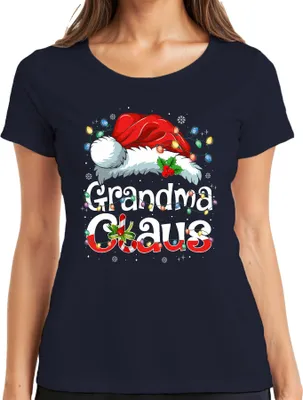 Produktbild von Grandma Claus Weihnachten Oma Geschenk Lichterkette Zuckerstange Damen T-Shirt, Navy, XXL
