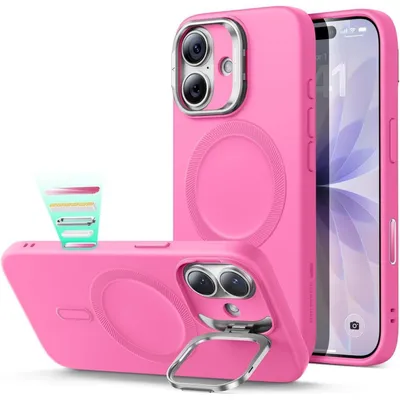 Productafbeelding van iPhone 17 hoesje van siliconen met standaard en camerafunctie, MagSafe, roze