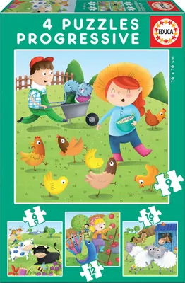 Image de Puzzle Educa Borras - Układanka Progresywna 6-9-12-16 El. - Zwierzęta Farmy