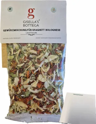 Produktbild von Gisellas Bottega Gewürzmischung für Spaghetti Bolognese (50g Packung) + usy Block