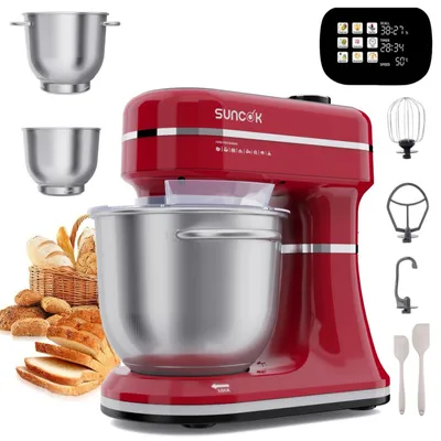 Obrázek produktu pro Multifunkční kuchyňský robot SUNCOK, 1500 W, 2 nerezové mísy 4,5 l + 5,5 l, 12 rychlostí, dotykový displej, funkce ohřevu a kynutí, časovač, váha