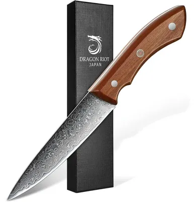 Image de Couteau à légumes ultra tranchant, 12 cm. Couteau à fruits professionnel. Économe. Manche ergonomique. Acier damas AUS-10, dureté 60 HRC