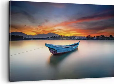Produktbild von Bild auf Leinwand - Leinwandbild - Einteilig - Westen Sonne Boot - 120x80cm - Wand Bild - Wanddeko - Wandbilder - Leinwanddruck - Bilder - Wanddekoration - Leinwand bilder - Wandbild - AA120x80-4791