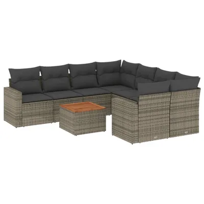 Produktbild von vidaXL 9-tlg. Garten-Sofagarnitur mit Kissen Grau Poly Rattan