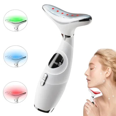 Produktbild von 7-Farben LED EMS Beauty Gerät für Hals und Gesicht, mit Vibration, Wärme und Mikrostrom, verbessert Hautstraffung und reduziert Falten