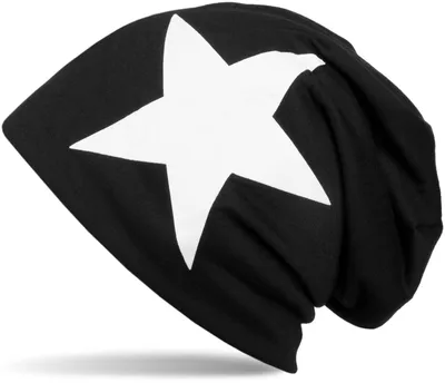 Produktbild von styleBREAKER Uni Stoff Beanie Mütze mit Stern Print, Stretch Slouch Longbeanie 04024038