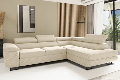 Produktbild von Kaiser Möbel Ecksofa mit schlaffunktion und bettkasten Eckcouch L-Form ATOMIC stoff Poso Rechts Ecru