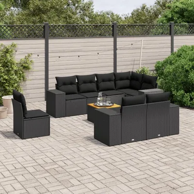 Produktbild von 9-tlg. Garten-Sofagarnitur - mit Kissen Schwarz Poly Rattan - Gartenmöbelset 3225537