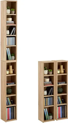 Produktbild von CD DVD Blueray Regal CHART in Sonoma Eiche – Zweiteiliges Medienregal, Aufbewahrung, CD-Ständer mit 10 Fächern für bis zu 160 CDs, 20x187 cm (B x H)