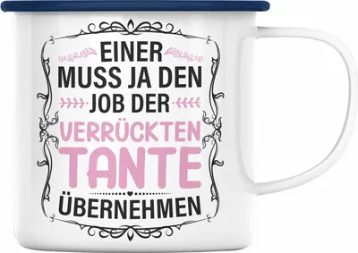 Produktbild von Trendation - Verrückte Tante Geschenk Emaille Tasse Lustig Spruch (Blau)