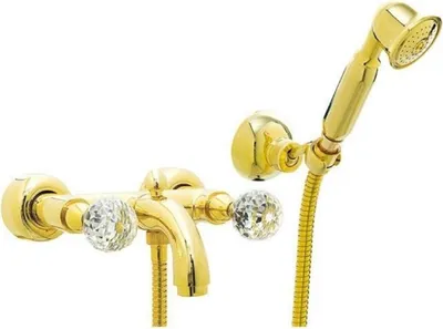 Produktbild von Casa Padrino Luxus Badewannen Armatur mit Handbrause und Schlauch Gold - Aufputz Wannenbatterie mit Swarovski Kristallglas - Luxus Bad Zubehör -  Italy