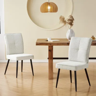 Produktbild von MODFU Esszimmerstuhl 2-teiliges Set mit Rückenlehne Polsterstuhl Küchenstuhl mit Metallbeinen für Esszimmer und Wohnzimmer Cremeweiß