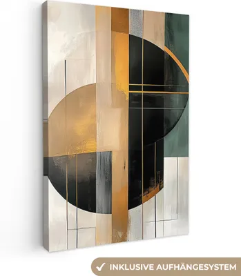 Produktbild von Leinwand Bilder 60x90 cm - Abstrakte Formen - Gold - Bronze - Grau, Wandbilder, Wanddeko Wohnzimmer, Bild