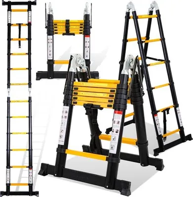 Produktbild von Teleskopische Leiter 1,9m+1,9m- Multifunktionale Leiter Gelb schwarz