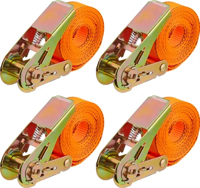 Produktbild von Relaxdays 4 Spanngurte mit leichtgängiger Ratsche, 500 kg Belastbarkeit, aus Polyester/Stahl, Orange/Gold, ca. 4m, 5m, 6m Länge, einteilig, reißfest, für Ladungssicherung & Transport, einfache Handhabung