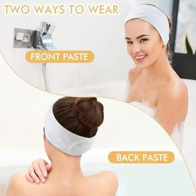 Produktbild von 3 Stück Haarband für Make Up Kosmetik Stirnband Weiße | Mikrofaser Haarschutzband mit Klettverschluss Verstellbare Haarriemen Haarschutzband Haarbänder für Gesicht,Sport,Yoga