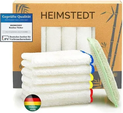 Produktbild von Famanu Bambootücher 6er-Pack - Farbige, streifenfreie Reinigungstücher