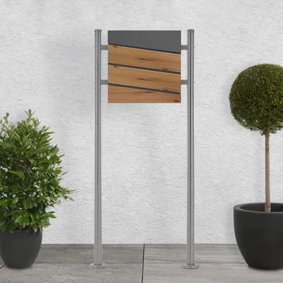 Obrázek produktu pro Poštovní schránka ML-Design s přihrádkou na noviny, 37x37x11 cm, vzhled antracit/dřevo, včetně stojanu