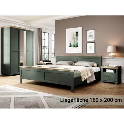 Produktbild von Schlafzimmer Komplett Set EPSOM-83 Doppelbett Liegefläche 160 x 200 cm, in grün mit Lefkas Eiche Nb.