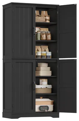 Produktbild von Küchenschrank - Hochschrank Buffet - 180×80×40 cm - 4 Türen - MDF - Küchenschrank für Küche, Esszimmer, Wohnzimmer - Schwarz