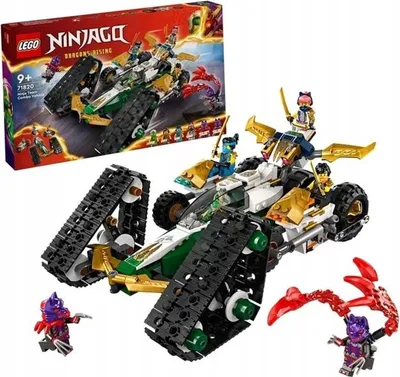 Productafbeelding van LEGO NINJAGO Combinatiemini-rups van het Ninja-team, 4-in-1 set met een zweefvliegtuig, een raceauto en 2 motorfietsen, en 6 minifiguren, cadeau voor jongens en meisjes, Ninja-speelgoed 71820