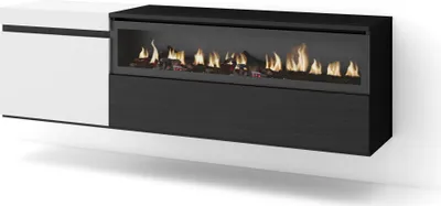 Produktbild von TV-Schrank, Lowboard, 150x35x45cm, Für TV-Geräte bis zu 65", Elektrokamin, Hängend, Weiß und Schwarz