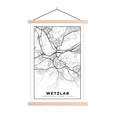 Produktbild von MuchoWow® Textilposter Wetzlar - Karte - Stadtplan 120x180 cm mit holzfarbenen Rahmen - Textil-Plakat