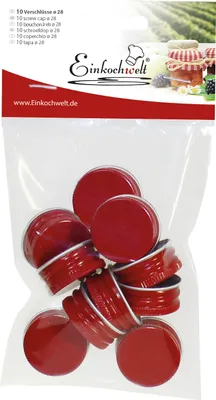Produktbild von Einkochwelt 10er Beutel Verschlüsse 28 mm PP-Verschraubungen rot
