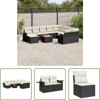 Produktbild von The Living Store 11-tlg. Garten-Sofagarnitur mit Kissen Schwarz Poly Rattan