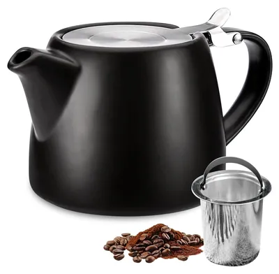 Doppelwandige Teekanne 500 ml Porzellan mit Teefilter, schwarz