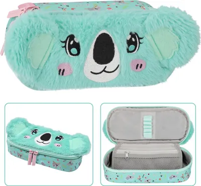 Obrázek produktu pro Koala Tyrkysový plyšový školní penál, sáček pro dívku, na zip 5x22x10cm