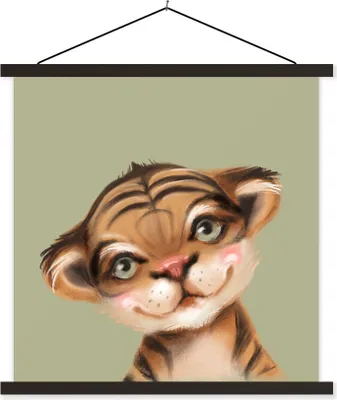 Produktbild von MuchoWow® Textilposter Tiger - Grün - Dschungel 90x90 cm mit schwarzem Rahmen - Magnetisches