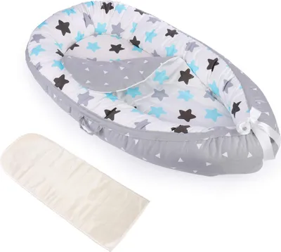 Image de Nid d'ange avec matelas, lit portable pour nouveau-né de 0 à 24 mois, doux, lavable en machine, léger(Gris/ Grande étoile)