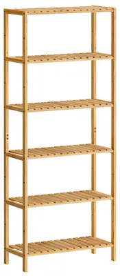 Produktbild von SONGMICS Badezimmerregal, Badregal, Küchenregal, Schuhregal mit 6 Ebenen, Standregal aus Bambus, 26 x 60 x 160,9 cm, für Bad, Wohnzimmer, Flur, Küche, naturbeige BCB036Y01 – Größe 6 Ebenen (26 x 60 cm