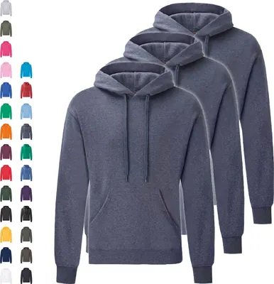Produktbild von 3er Pack Fruit of the Loom Classic Hooded Sweat, Farbe:retro royalblau meliert, Größe:S