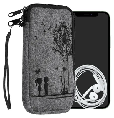 Produktbild von kwmobile Handytasche für Smartphones XL - 6,7/6,8" - Handy Filztasche - Pusteblume Love Schwarz Hellgrau - 17,2 x 8,4 cm Innenmaße