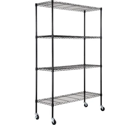 Immagine prodotto di RegalMax™ - Scaffale con ruote - 4 livelli regolabili - Robusta scaffalatura per garage - Capacità di 700 libbre - Scaffale metallico organizzatore - Nero - 120 x 45 x 188 cm - Cucina dispensa Seminterrato Bagno