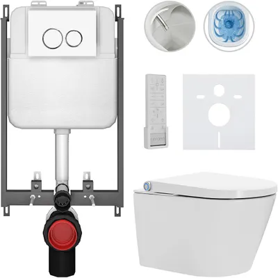 Productafbeelding van CERANO - Hangtoilet met bidet Cronus Pro - wit, glanzend - bedieningsknop Prime/Dualo, wit - voor inbouw - 59,3 x 38,4 cm