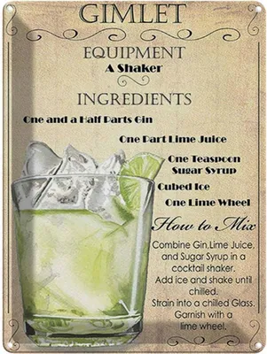 Produktbild von vianmo Blechschild 40x30 cm Alkohol Gimlet Equipment ingredients