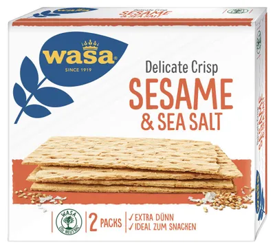 Zdjęcie produktu dla Wasa Delicate Crisp Cracker Pieczywo chrupkie z sezamem i solą morską 190g