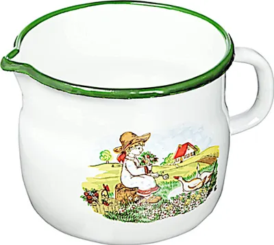 Produktbild von Karl Krüger Milchtopf GÄNSEKIND 12 cm Emaille weiß mit Ausguss und Nachbildung / Topf