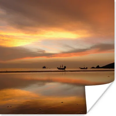 Produktbild von MuchoWow® Poster Sonnenuntergang über dem Sairee Beach auf Ko Tao in Thailand. 100x100 cm - Babyzimmer