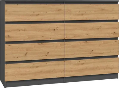 Obrázok produktu pre Komoda, príborník s 8 zásuvkami (138 cm x 40 cm x 97 cm) vo farbe antracit a dub Artisan