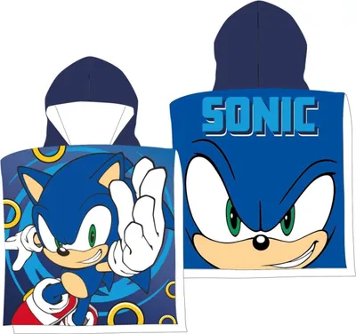 Immagine prodotto di Poncho Sonic per bambini 100 x 50 cm - Poncho asciugamano in microfibra