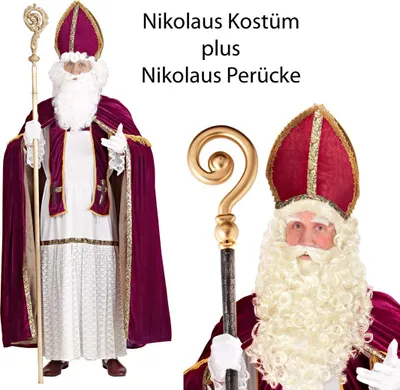 Produktbild von Nikolaus Kostüm Bischof Weihnachten Gr M - 3XL + Nikolaus Perücke Gr. 2XL/3XL