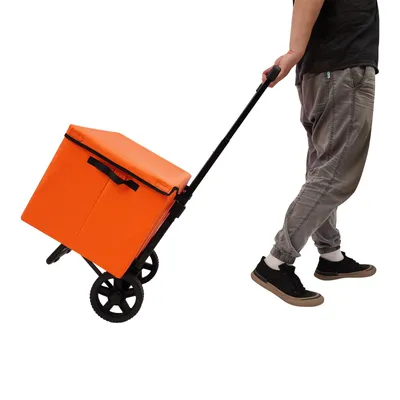 Image de 64L Chariot à provisions 55*36cm Chariot à main pliable avec roues Chariot de transport Orange