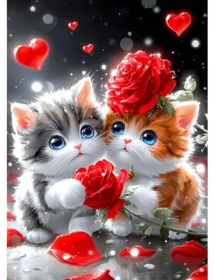 Image de Kit de peinture diamant "Chat mignon et roses", dimensions 30x40 cm